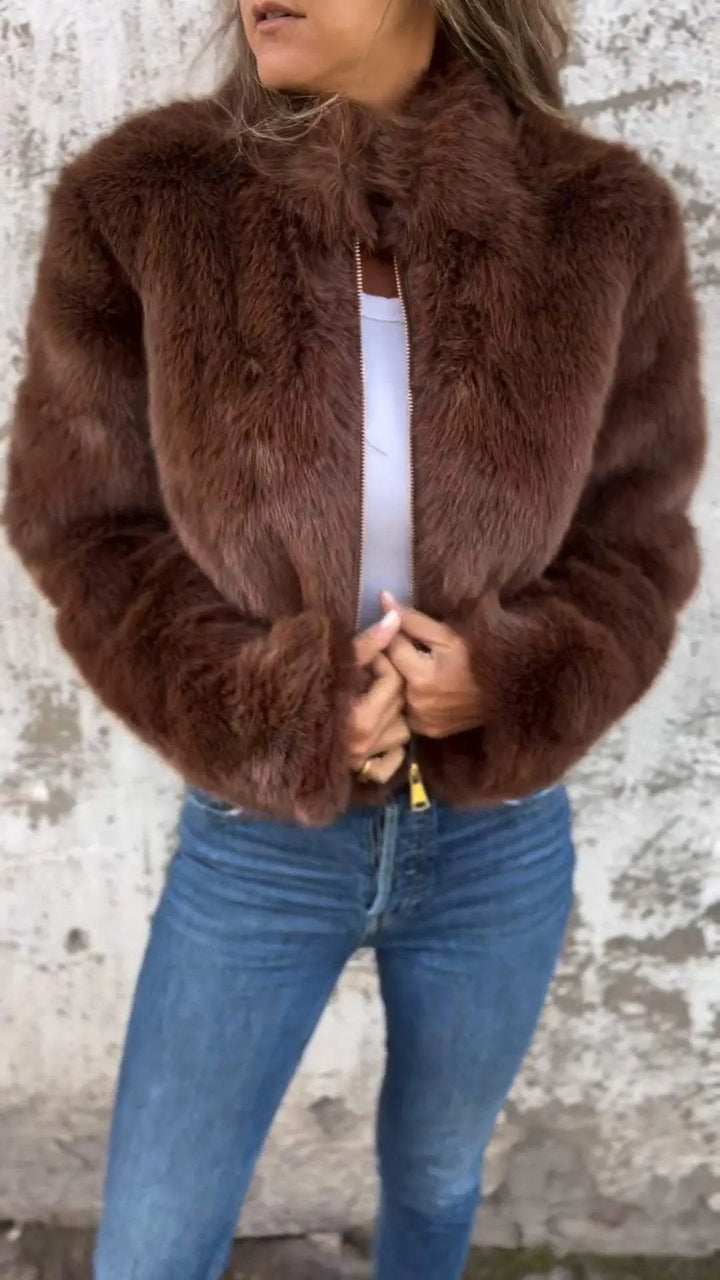 Luxe Mocha Faux Fur Zip Jacket Jasmine's Boutique Australia