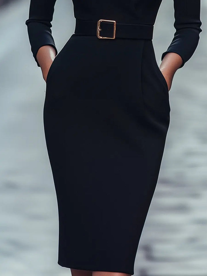 Midnight Poise Belted Pencil Dress Jasmine's Boutique Australia
