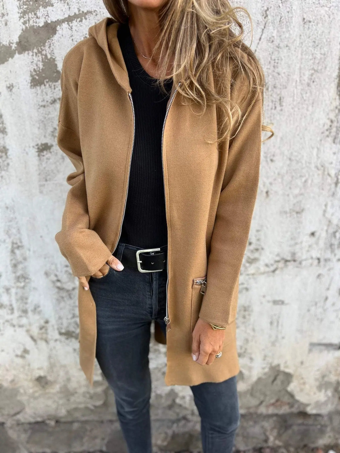 Camel Chic Longline Hoodie Cardigan Jasmine's Boutique Australia