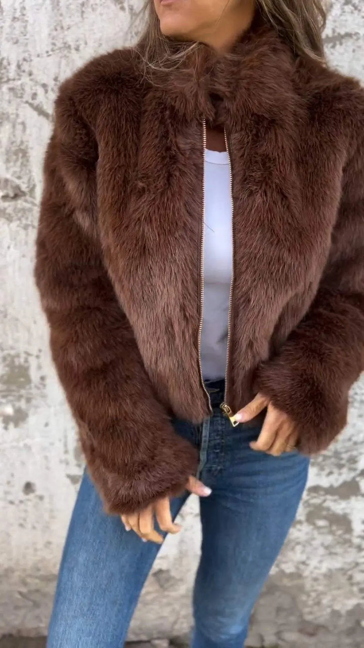 Luxe Mocha Faux Fur Zip Jacket Jasmine's Boutique Australia