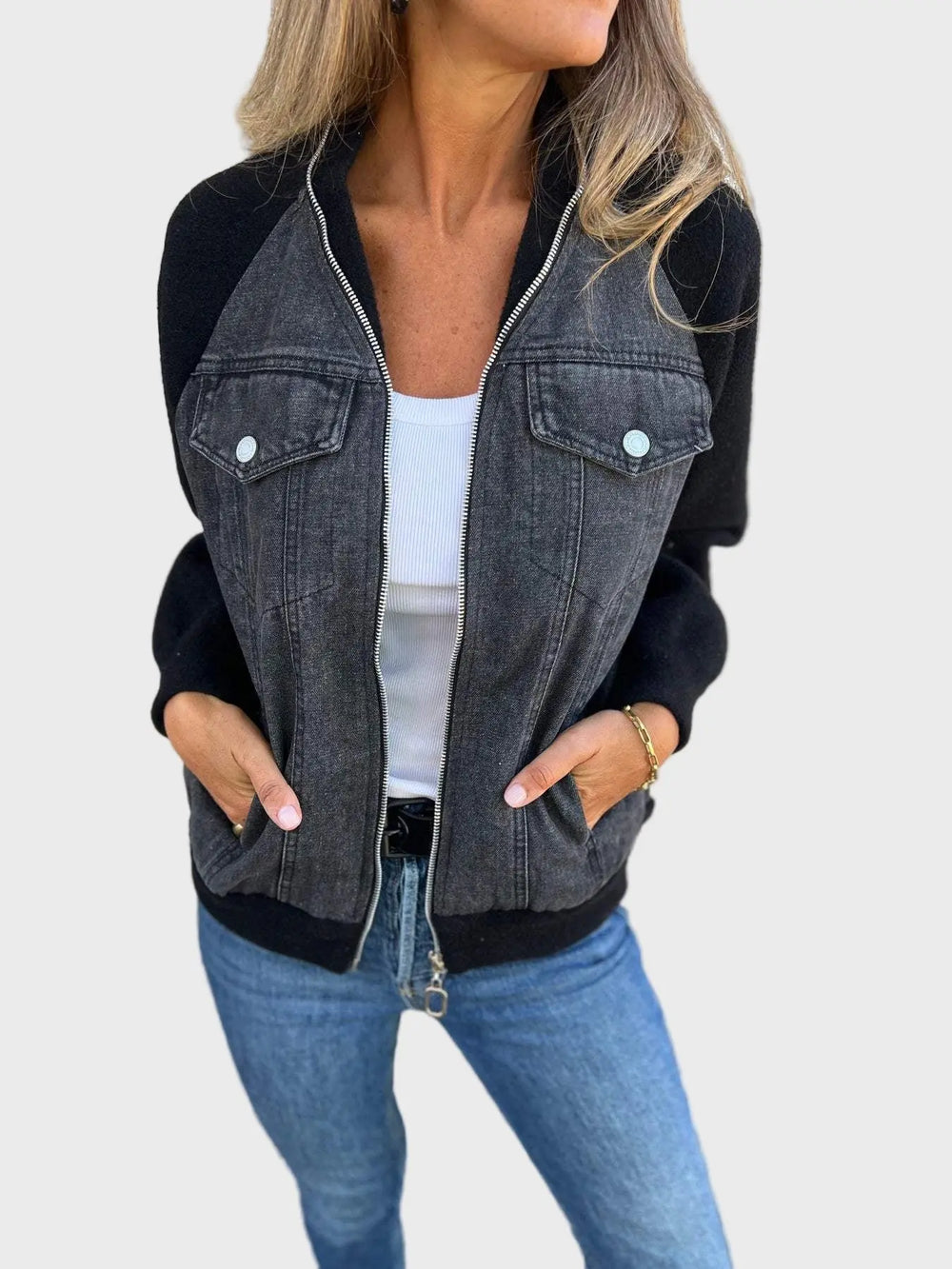 Contrast Denim Knit Jacket Jasmine's Boutique Australia