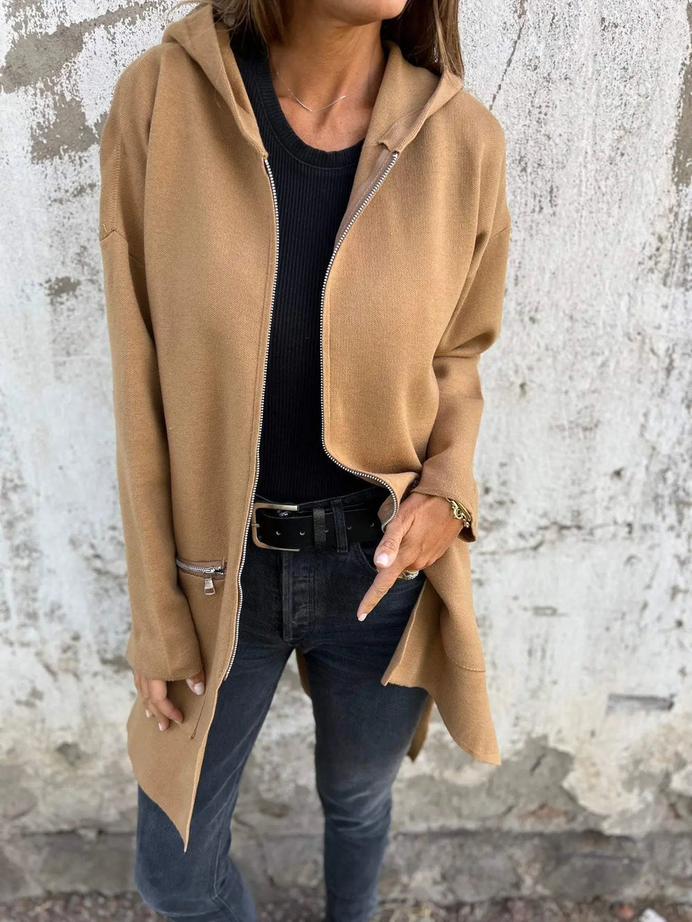 Camel Chic Longline Hoodie Cardigan Jasmine's Boutique Australia