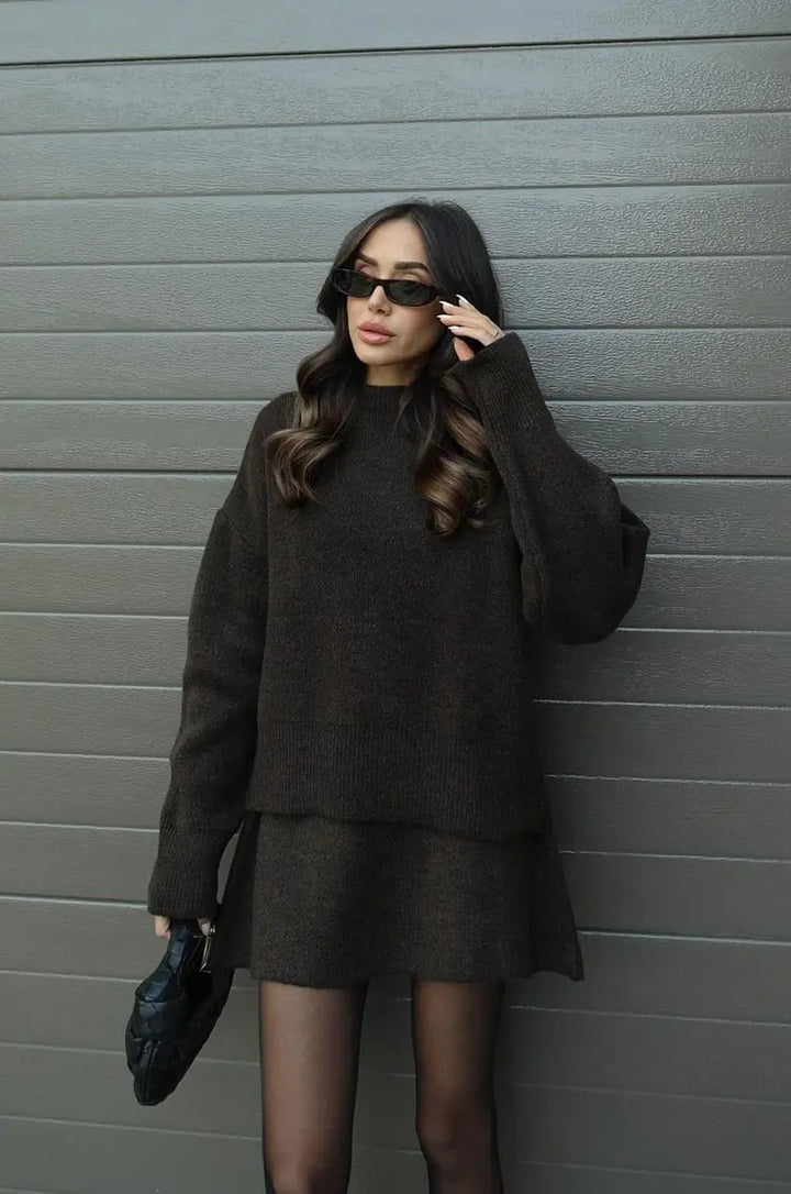 Bordeaux Chic Knit Sweater & Skirt Set Jasmine's Boutique Australia