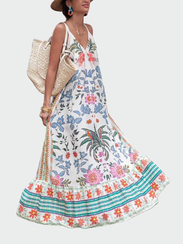Floral Print V Neck Beach Dress Jasmine's Boutique Australia