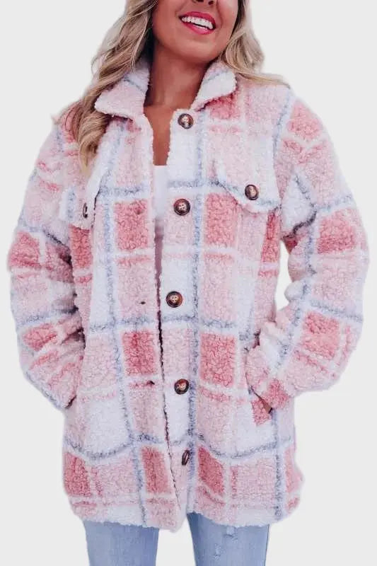 Cozy Plaid Button Coat Jasmine's Boutique Australia