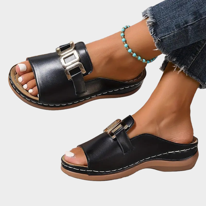 Black Buckle Comfort Sandals Jasmine's Boutique Australia