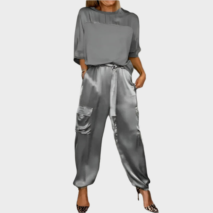Satin Set with Relaxed Blouse and Cargo Pants Jasmine's Boutique Australia