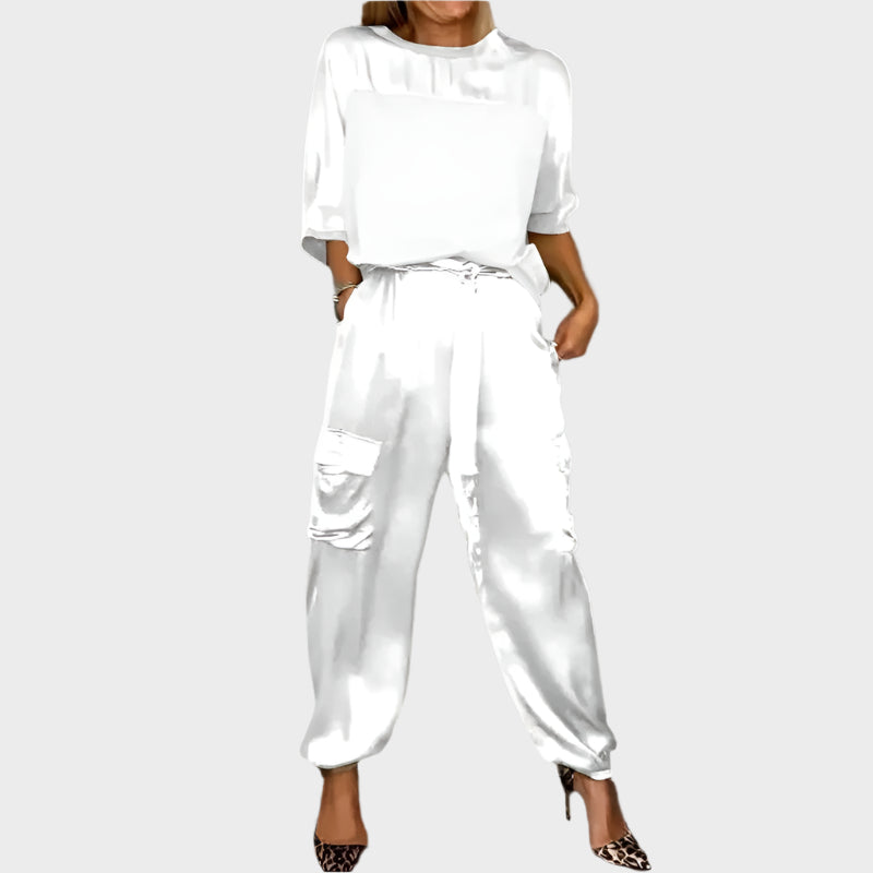Satin Set with Relaxed Blouse and Cargo Pants Jasmine's Boutique Australia
