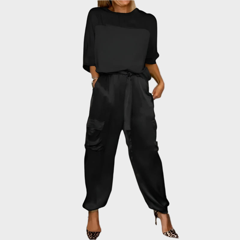 Satin Set with Relaxed Blouse and Cargo Pants Jasmine's Boutique Australia