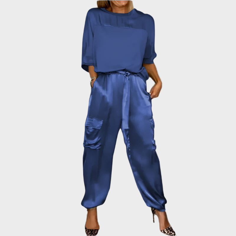 Satin Set with Relaxed Blouse and Cargo Pants Jasmine's Boutique Australia