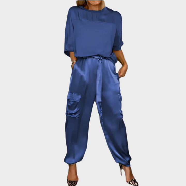 Satin Set with Relaxed Blouse and Cargo Pants Jasmine's Boutique Australia