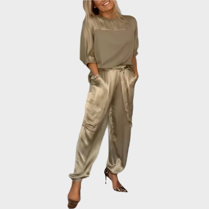 Satin Set with Relaxed Blouse and Cargo Pants Jasmine's Boutique Australia