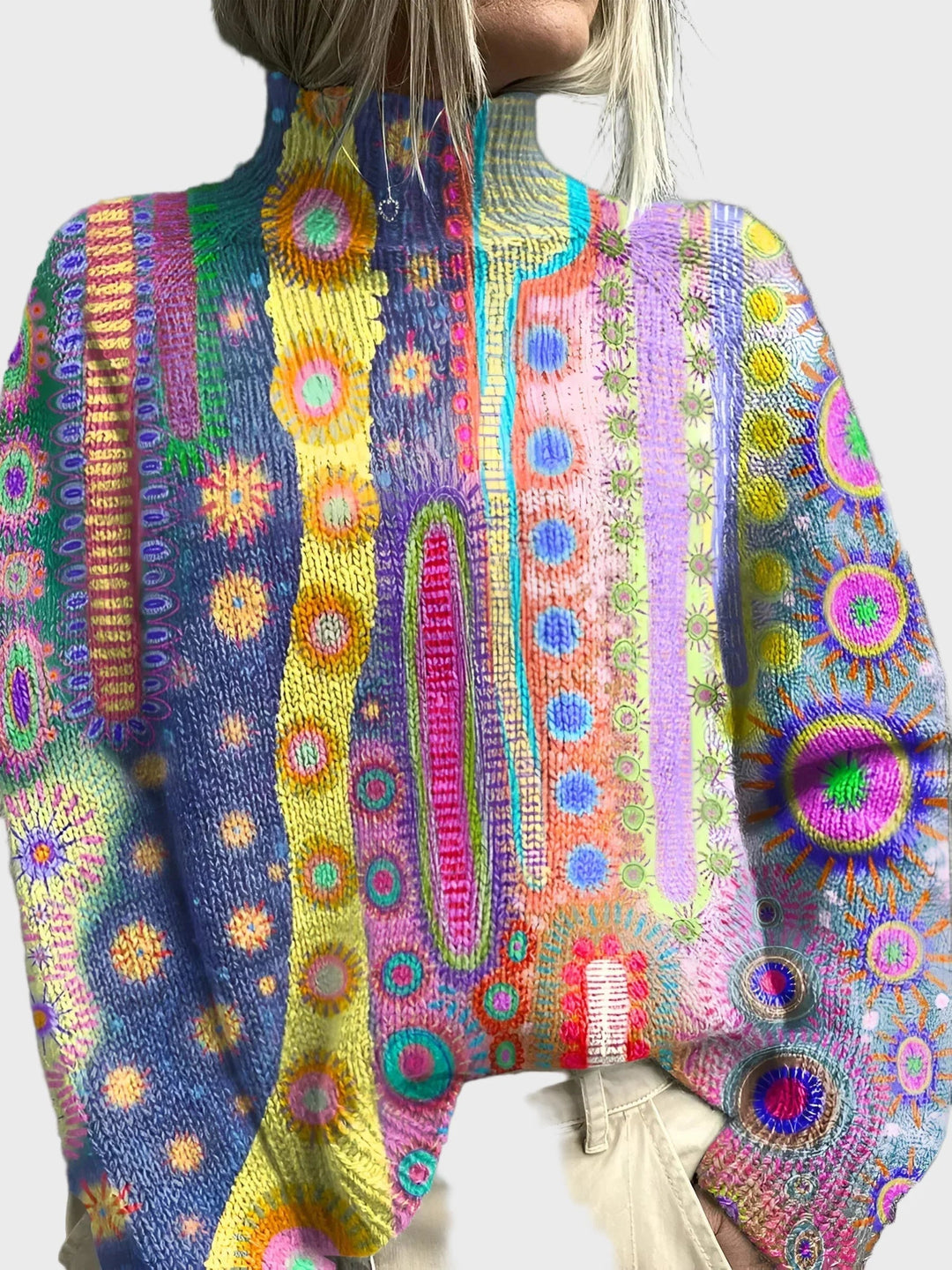 Knitted Turtleneck with Sun Pattern Liora Lane Boutique