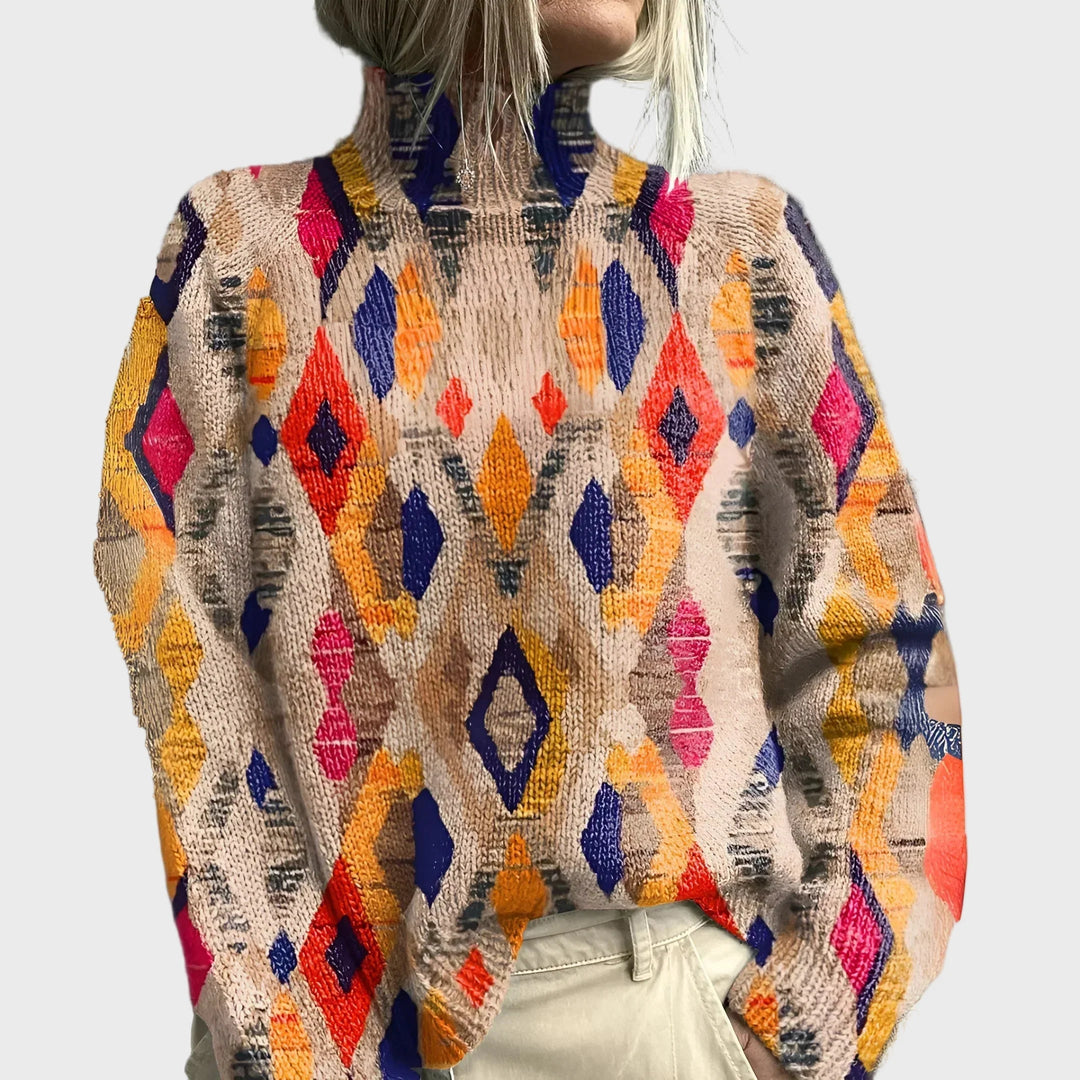 Knitted Turtleneck with Geometric Pattern Liora Lane Boutique