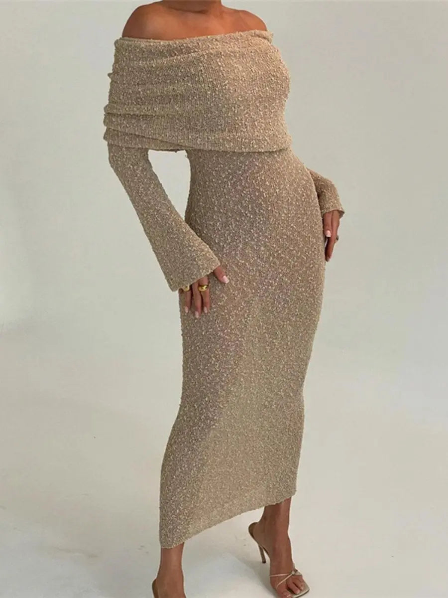 Sandstone Off-Shoulder Knit Dress Jasmine's Boutique Australia