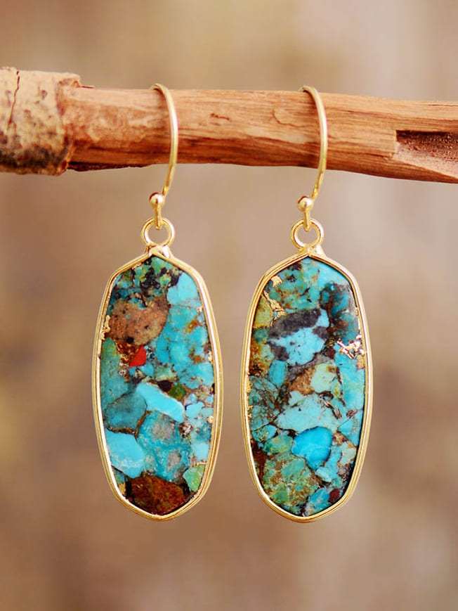 Dhungal Turquoise Drop Earrings - Gold Jasmine's Boutique Australia