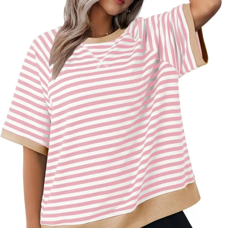 Striped Contrast Trim Tee Jasmine's Boutique Australia