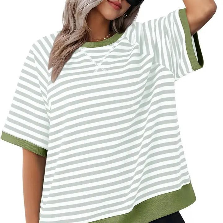 Striped Contrast Trim Tee Jasmine's Boutique Australia