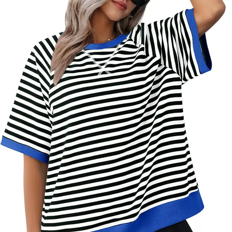 Striped Contrast Trim Tee Jasmine's Boutique Australia