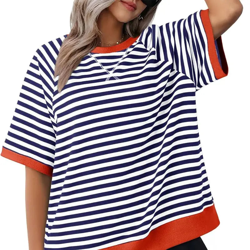 Striped Contrast Trim Tee Jasmine's Boutique Australia
