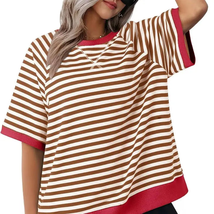 Striped Contrast Trim Tee Jasmine's Boutique Australia