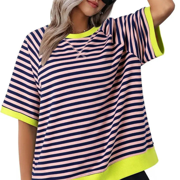 Striped Contrast Trim Tee Jasmine's Boutique Australia