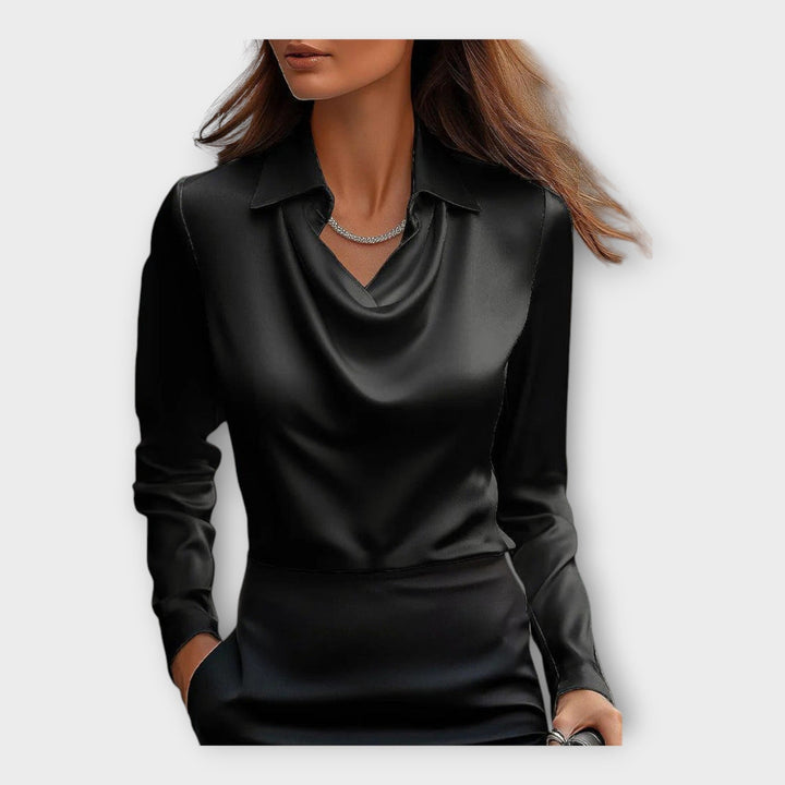 Satin Blouse with Draped Neckline and Collar Jasmine's Boutique Australia