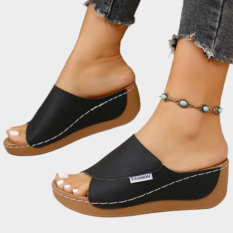Black Slip-On Wedge Sandals Jasmine's Boutique Australia