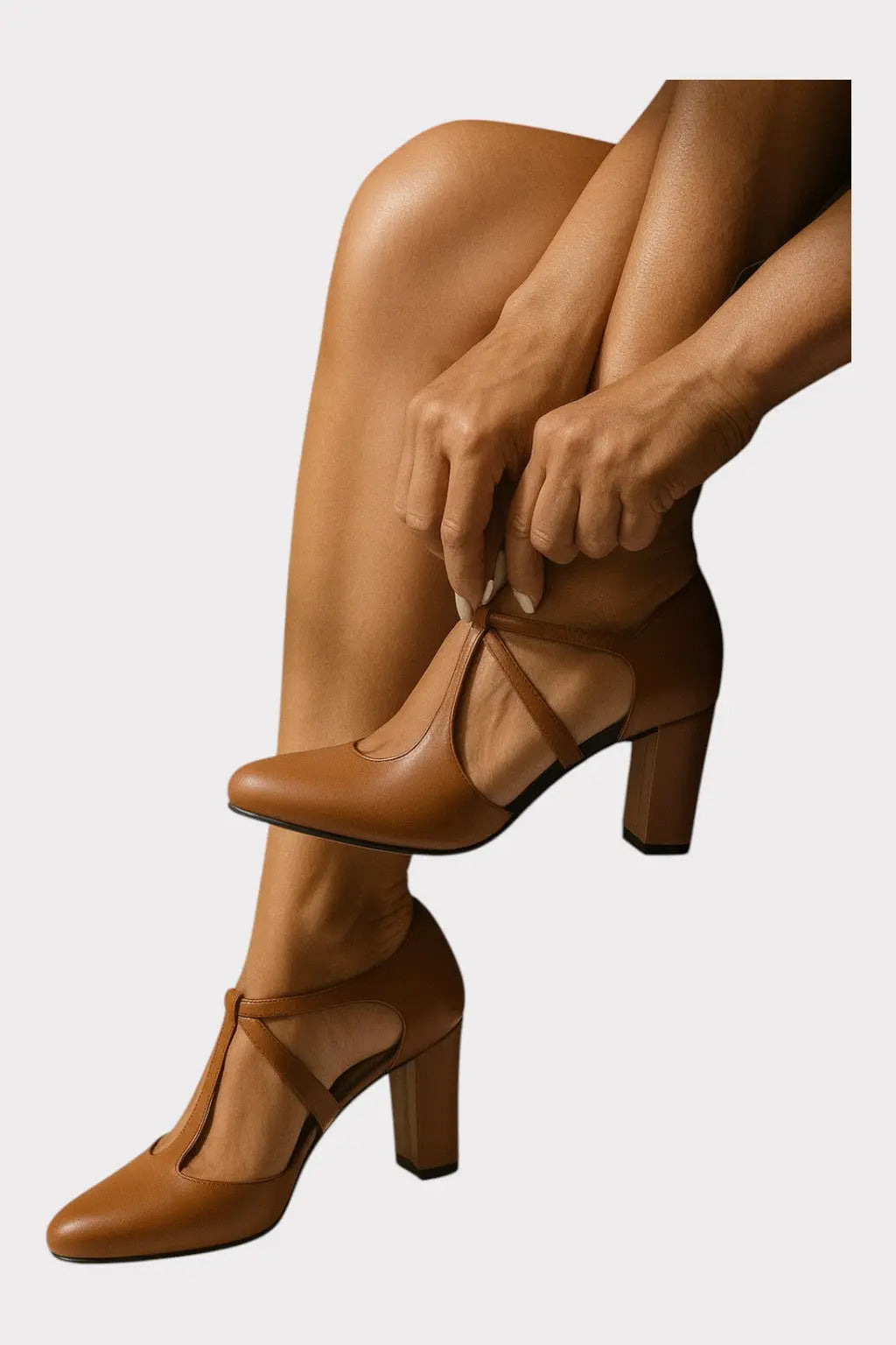 T-Strap Block Heel Pumps – Caramel Brown Jasmine's Boutique Australia