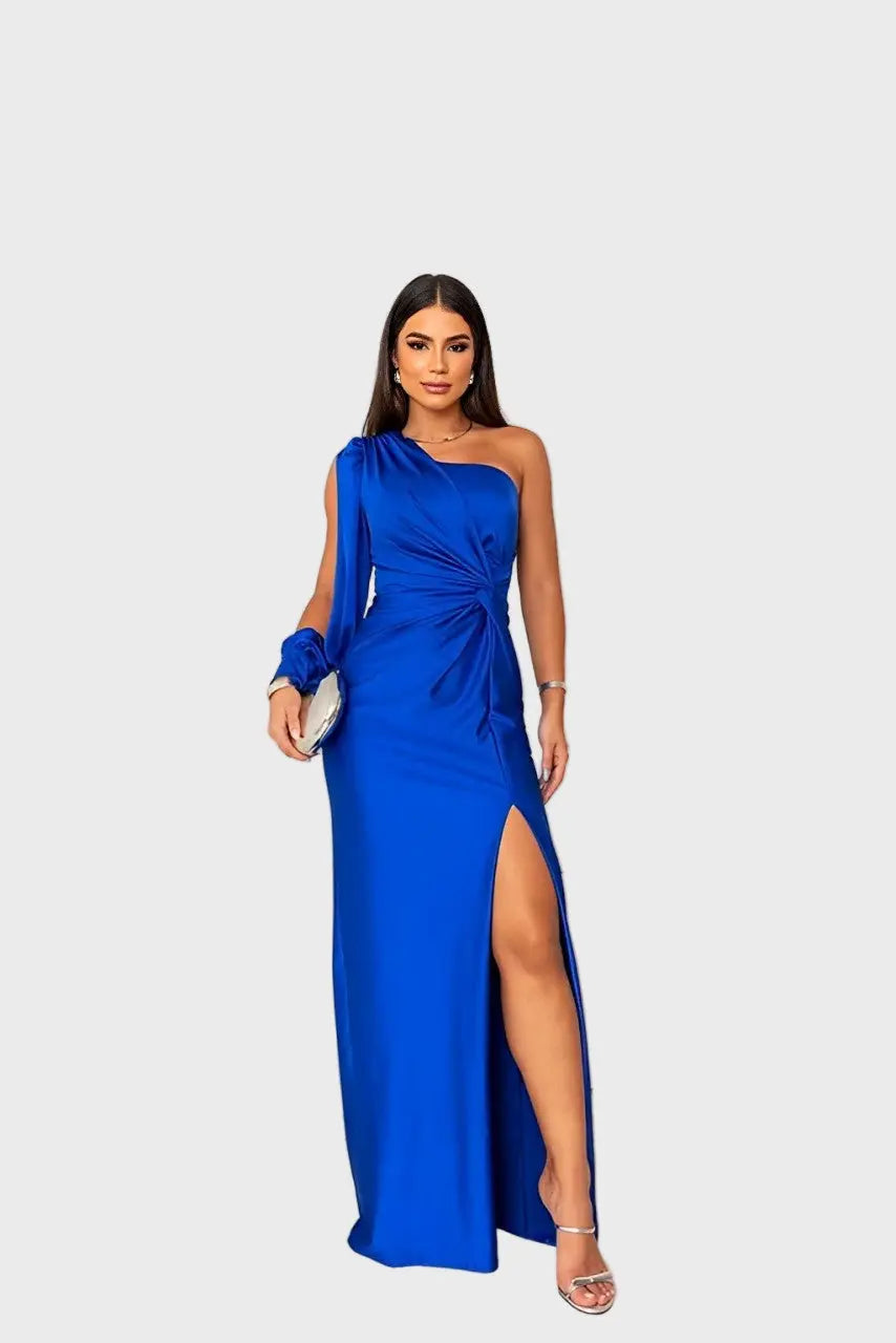 Emerald Allure One-Shoulder Satin Dress Jasmine's Boutique Australia