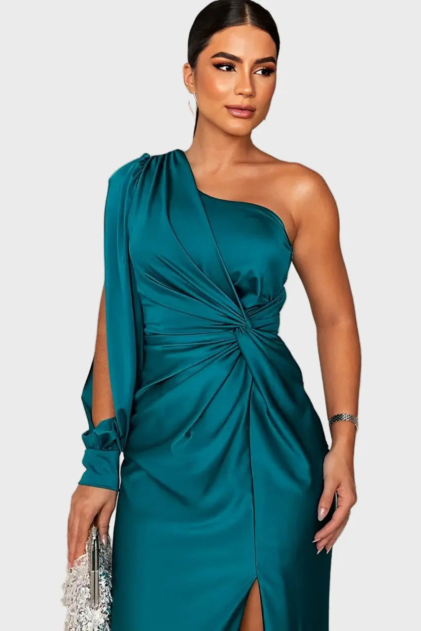 Emerald Allure One-Shoulder Satin Dress Jasmine's Boutique Australia